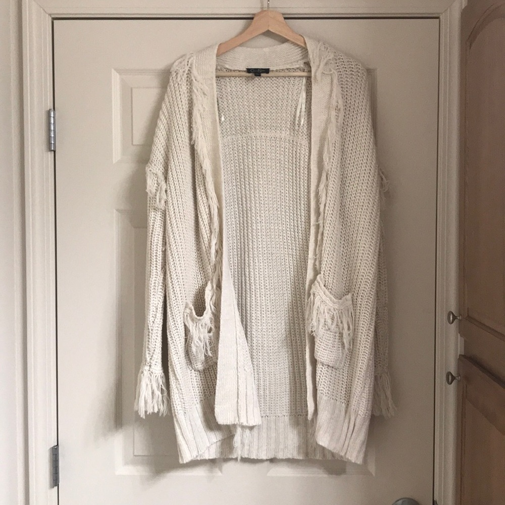 cream fringe sweater